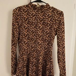 Long sleeve leopard skater dress